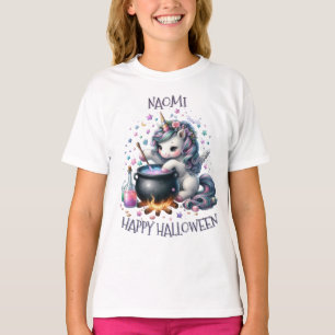 *Personalised Cute Unicorn Witch Halloween T-Shirt
