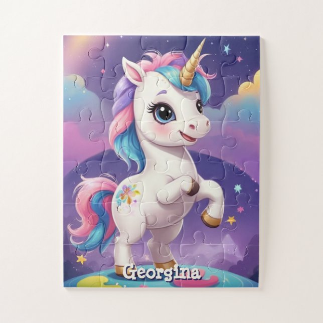 Personalised Cute Unicorn with Name Jigsaw Puzzle (Vertical)