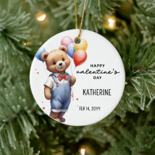 Personalised Cute Valentines Day Watercolor Bear Ceramic Ornament