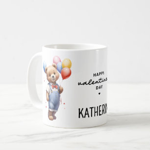 Personalised Cute Valentines Day Watercolor Bear Coffee Mug