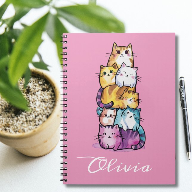 Personalised Cute Watercolor Cats, Minimalist  Notebook (Creator Uploaded)