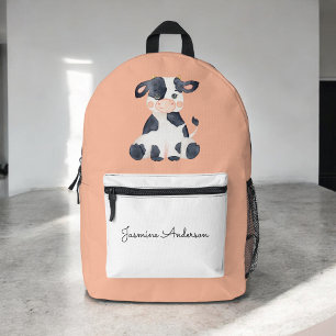 Personalised cute watercolor cow school  printed backpack