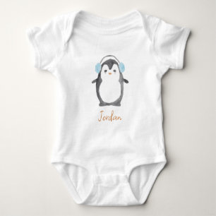 Personalised cute watercolor penguin baby bodysuit