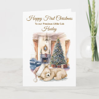 Personalised Cute Watercolour Bear Cub Christmas Holiday Card