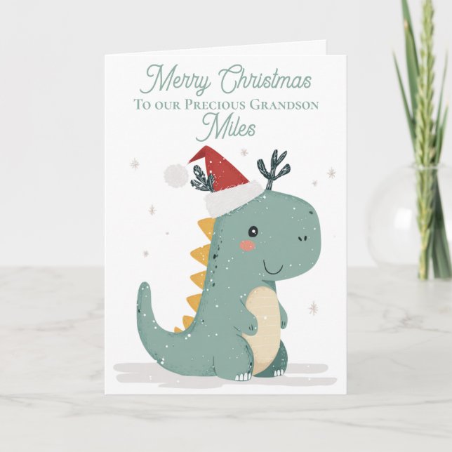 #Personalised Cute Watercolour Christmas Dinosaur  Holiday Card (Front)
