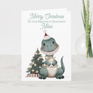 Personalised Cute Watercolour Christmas Dinosaur  Holiday Card