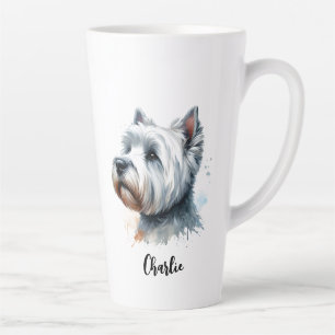 Personalised Cute Westie Dog Face Watercolor Art Latte Mug