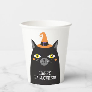 Personalised Cute Whimsical Halloween Black Cat  Paper Cups