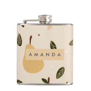 Personalised Cute Whimsical Pear Pattern Hip Flask