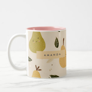 Personalised Cute Whimsical Pear Pattern  Two-Tone Coffee Mug
