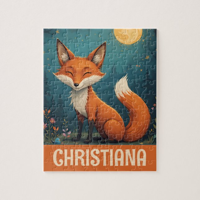 Personalised Cute Whimsical Sitting Fox Jigsaw Puzzle (Vertical)