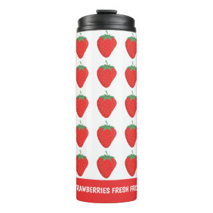Personalised Cute White & Red Strawberry Pattern Thermal Tumbler