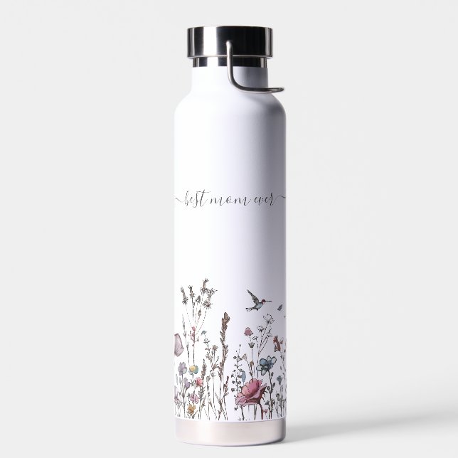 Personalised Cute Wildflower Chic Design Monogram Water Bottle (Left)