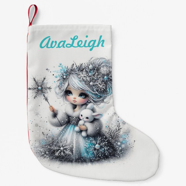 Personalised Cute Winter princess Small Christmas Stocking (Front)