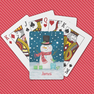 Personalised Cute Winter Snowman Playing Cards