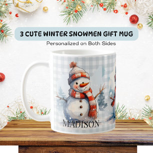 Personalised Cute Winter Snowmen Christmas Coffee Mug