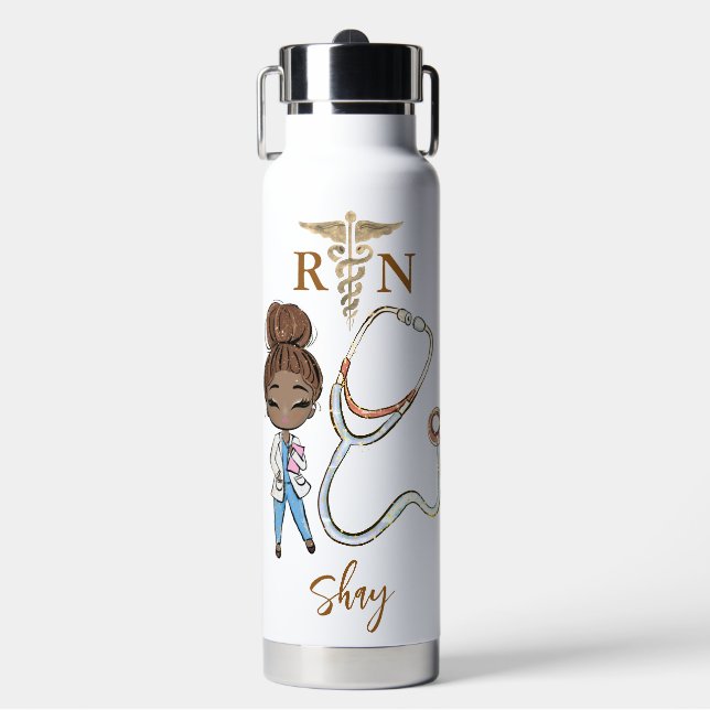 Personalised Cute Women Nurse Monogram Gift  Water Bottle (Front)