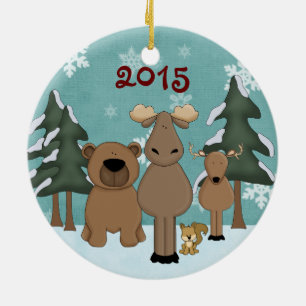 Personalised Cute Woodland Animals Snowy Holiday Ceramic Ornament