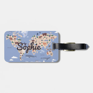 Personalised cute World map kids luggage tag