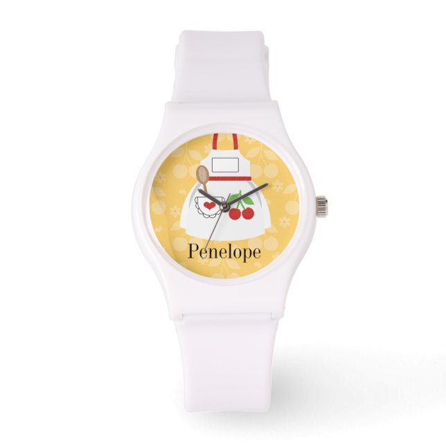 Personalised Cute Yellow Kitchen Apron Watch (Front)