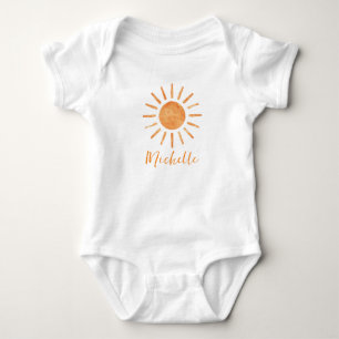 Personalised Cute Yellow Orange Sunshine Boho Sun  Baby Bodysuit
