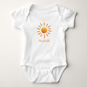 Personalised Cute Yellow Orange Sunshine Boho Sun  Baby Bodysuit