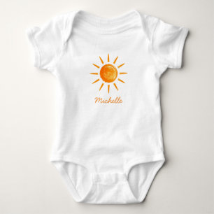 Personalised Cute Yellow Orange Sunshine Boho Sun  Baby Bodysuit