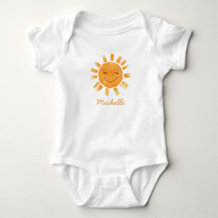 Personalised Cute Yellow Orange Sunshine Boho Sun  Baby Bodysuit