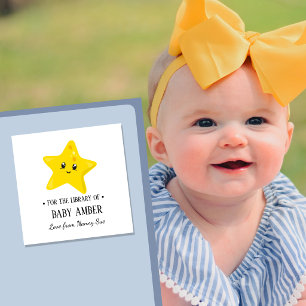 Personalised Cute Yellow Star Baby Bookplate Stick Square Sticker
