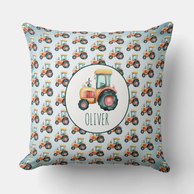 Personalised Cute Yellow Tractor Pattern Cushion (Front)