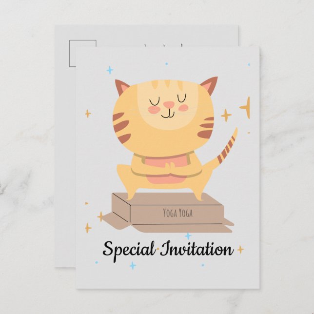 Personalised Cute Yoga Cat For Cat & Yoga Lover Invitation Postcard (Front/Back)