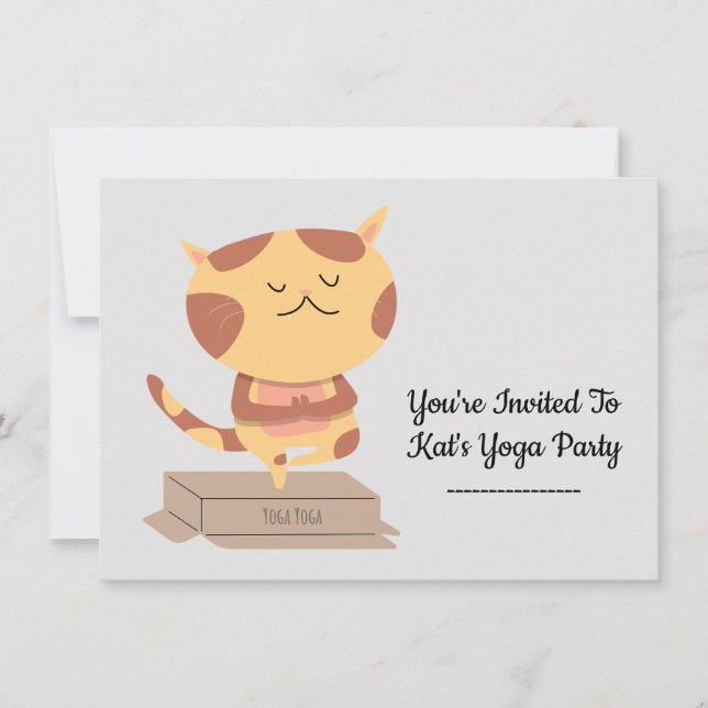 Personalised Cute Yoga Cat Theme Invitation (Front)