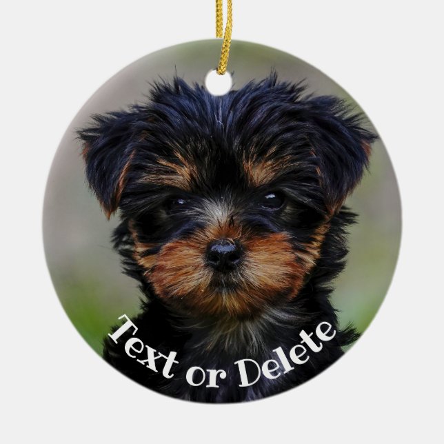 Personalised Cute Yorkie Puppy Ceramic Ornament (Front)