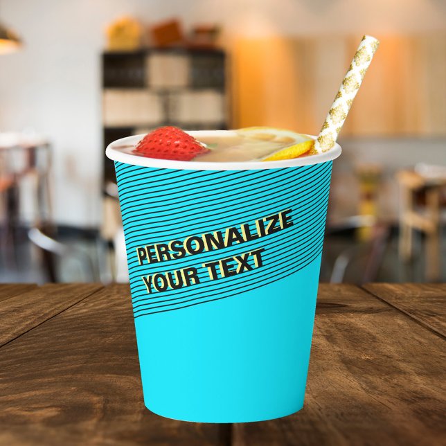 Personalised Cyan Blue Cool & Modern Neon Party Paper Cups (Creator Uploaded)