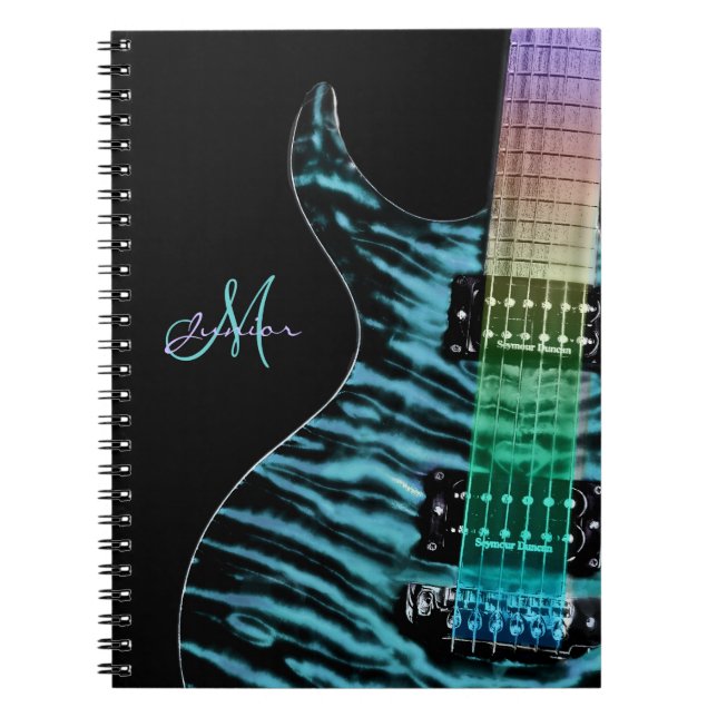 Personalised Cyan Electric Guitar Music Notebook (Front)