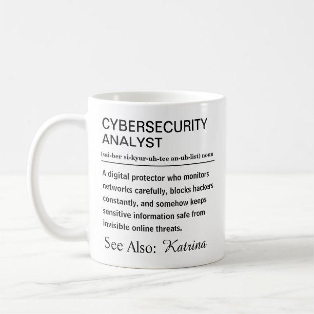 Personalised Cybersecurity Analyst Definition Coffee Mug (Left)