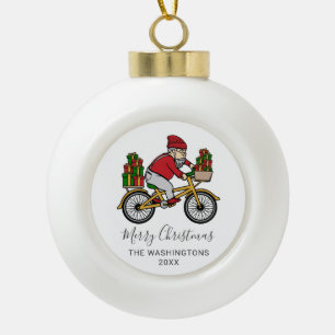 Personalised Cyclist Santa Ceramic Ball Christmas Ornament