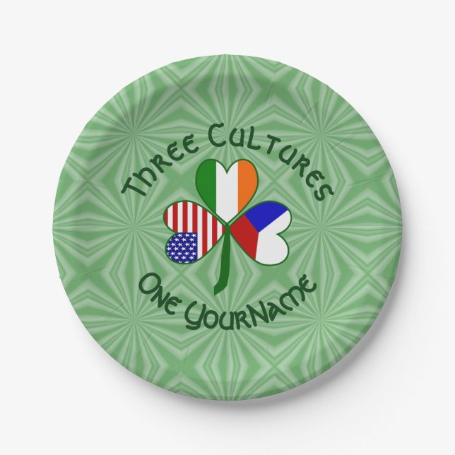 Personalised Czechia Ireland USA Shamrock Party Paper Plate (Front)