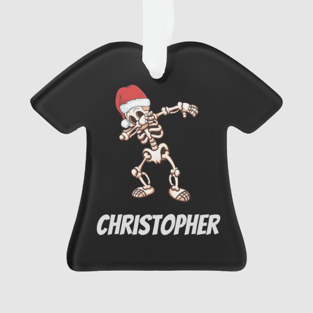 Personalised Dabbing Santa Hat Skeleton Ornament (Front)