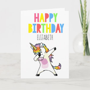 Personalised Dabbing Unicorn Girl Happy Birthday Card