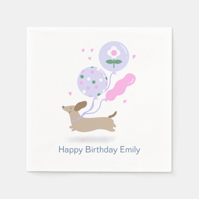 Personalised Dachshund Birthday Party Dog Lover  Napkin (Front)