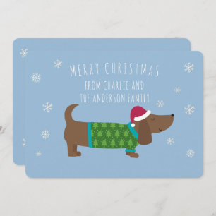 Personalised Dachshund Blue Cartoon Christmas Card