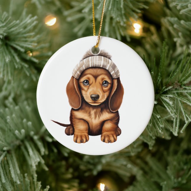 Personalised Dachshund Dog Art Ceramic Ornament (Tree)