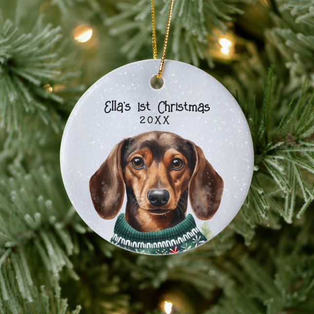 Personalised Dachshund Dog Ceramic Ornament (Tree)