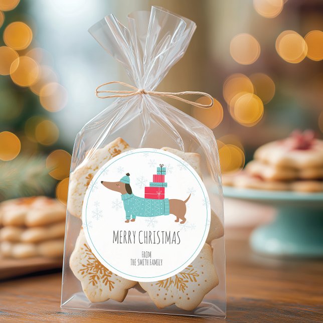 Personalised Dachshund Merry Christmas Classic Round Sticker (Personalized Christmas Dog Sticker
)