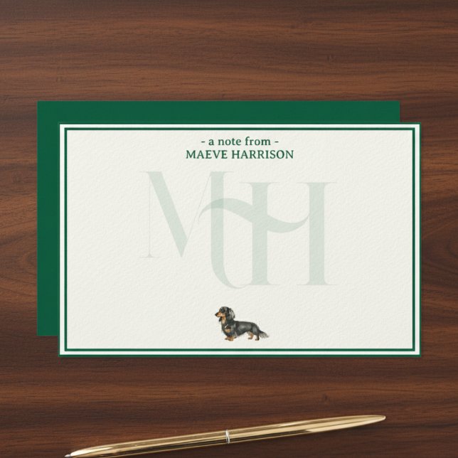 Personalised Dachshund Note Monogram Card Set (Gift custom stationery to the dog lover in your life! )