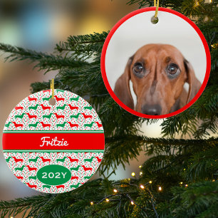 Personalised Dachshund Photo Year Ceramic Ornament