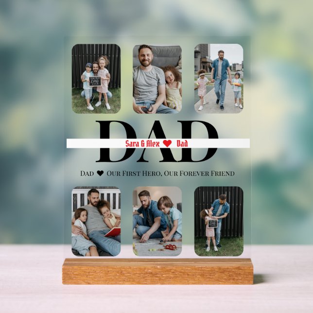 Personalised Dad Acrylic Sign with 6 Custom Photos (Neutral)