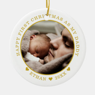 Personalised Dad And Baby's First Christmas Photo Ceramic Ornament