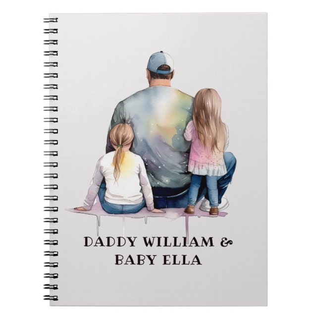 Personalised Dad and Daughters (9) Notebook (Front)